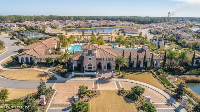 aerial view with a water view