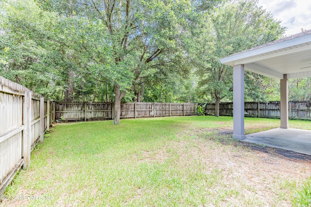 view of yard featuring a patio area and a fenced backyard