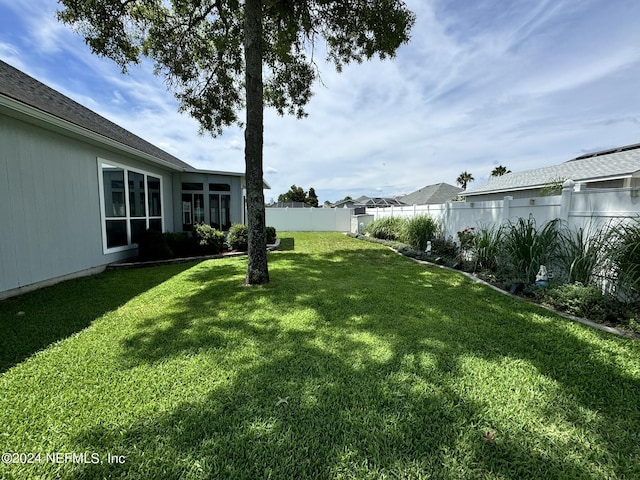 view of yard with a fenced backyard