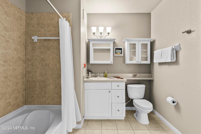 full bathroom featuring tile patterned flooring, vanity, shower / bath combo, and toilet