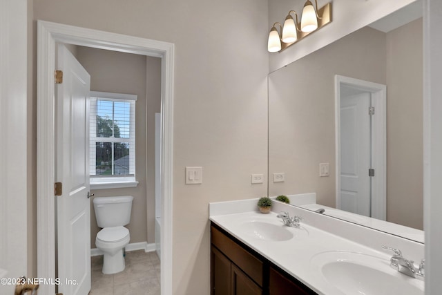 bathroom featuring tile patterned floors, toilet, and vanity