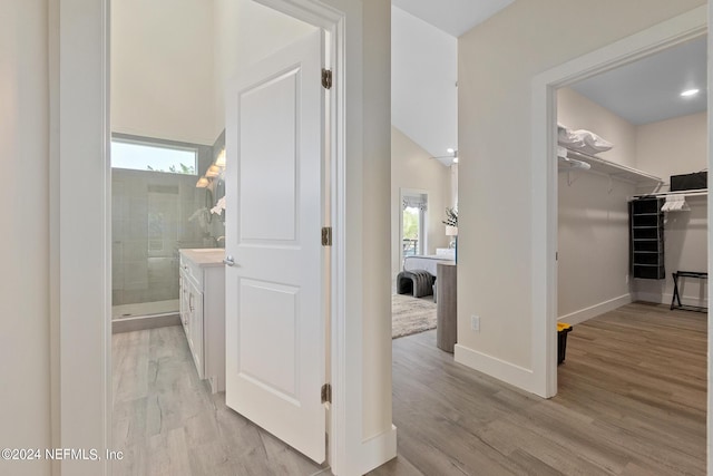 corridor featuring light hardwood / wood-style floors and a healthy amount of sunlight