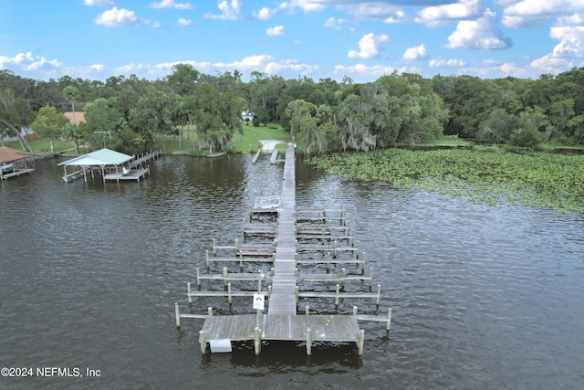 view of dock with a water view