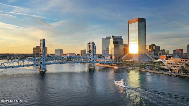 view of city with a water view