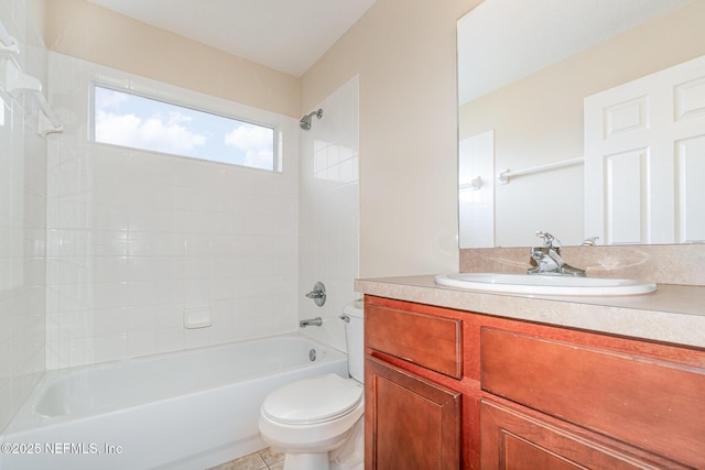 bathroom featuring  shower combination, vanity, and toilet