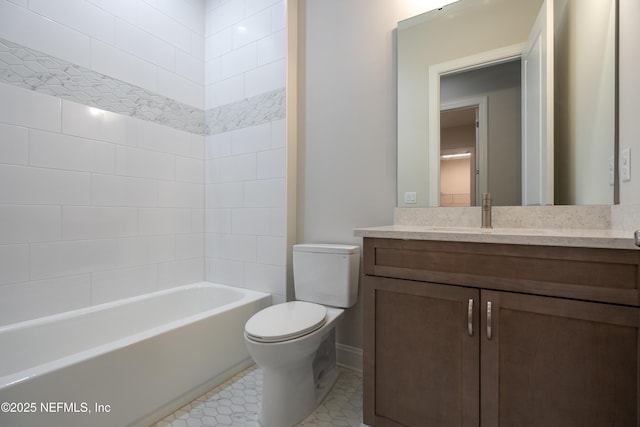 full bath with vanity, toilet, and a tub to relax in