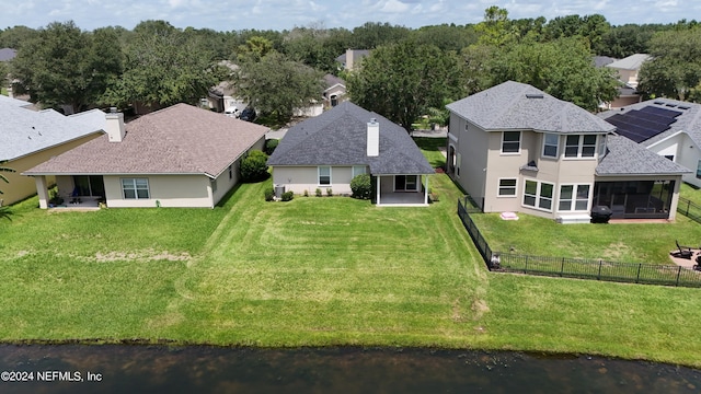 aerial view with a water view