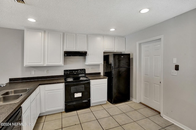 kitchen with white cabinets, sink, and black appliances