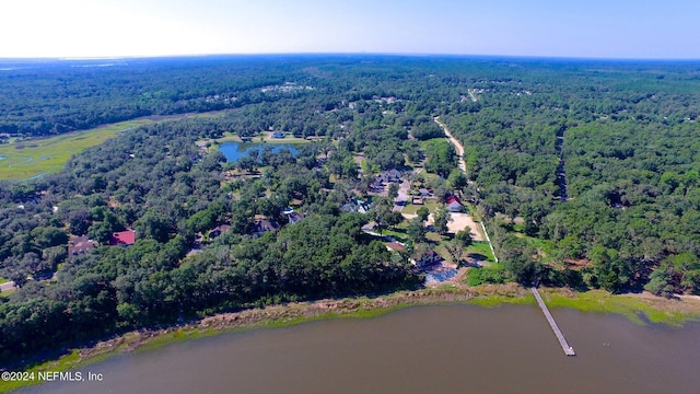 bird's eye view with a water view and a view of trees