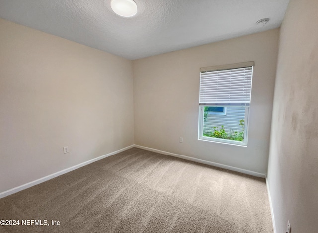 empty room with carpet and a textured ceiling