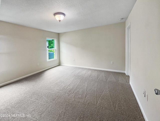 unfurnished room with carpet and a textured ceiling