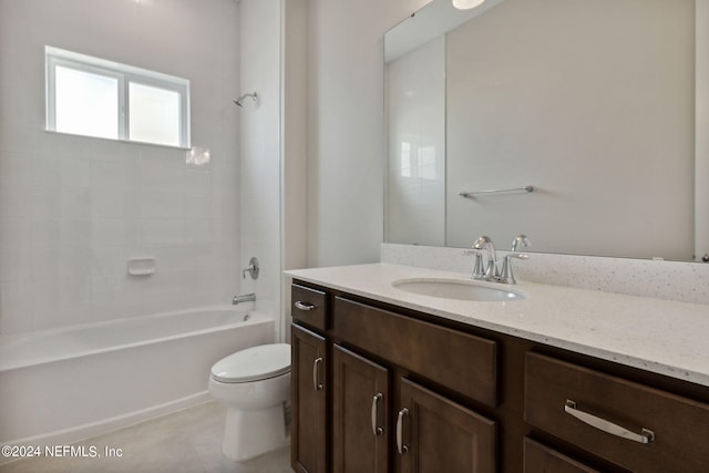 full bathroom featuring tile patterned flooring, vanity, toilet, and shower / bathing tub combination