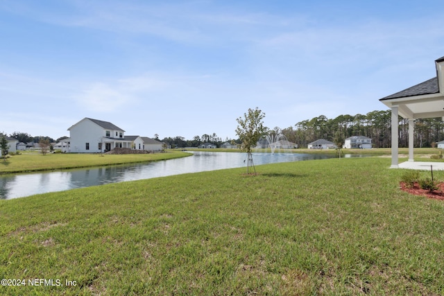 view of yard with a water view