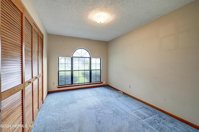 carpeted spare room with a textured ceiling