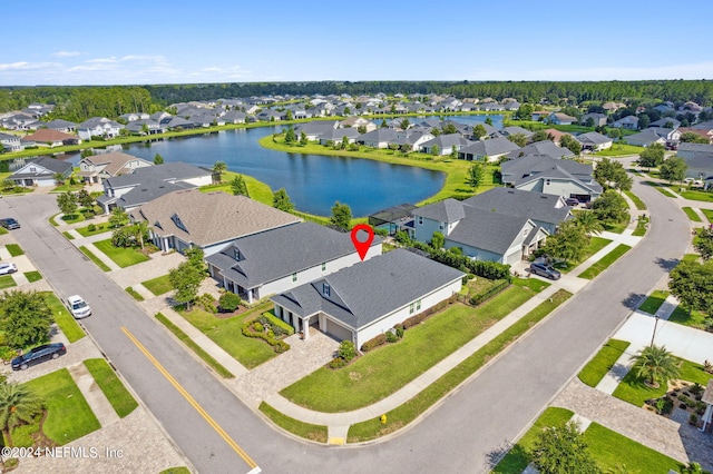 aerial view with a water view