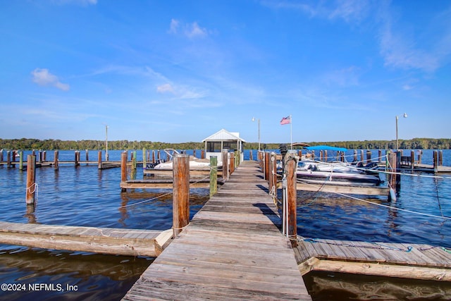 view of dock with a water view