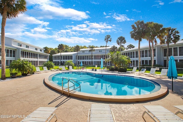 view of swimming pool featuring a patio