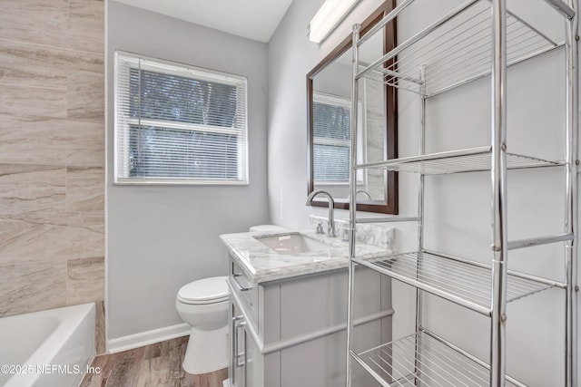 bathroom featuring hardwood / wood-style flooring, vanity, and toilet