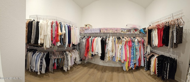 spacious closet with vaulted ceiling and wood-type flooring