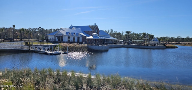 property view of water featuring a boat dock