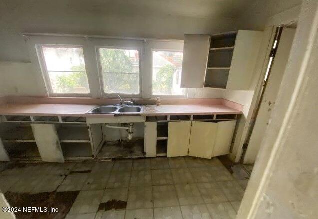 kitchen featuring sink and white cabinets