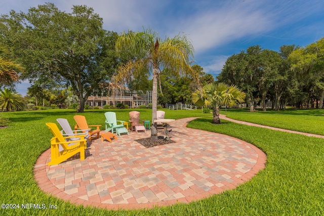 view of home's community with a yard and a patio