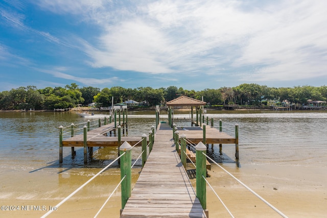 dock area featuring a water view and boat lift