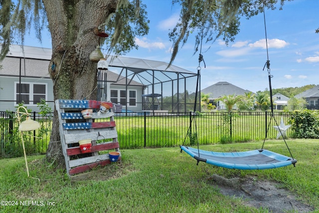 view of yard with a lanai