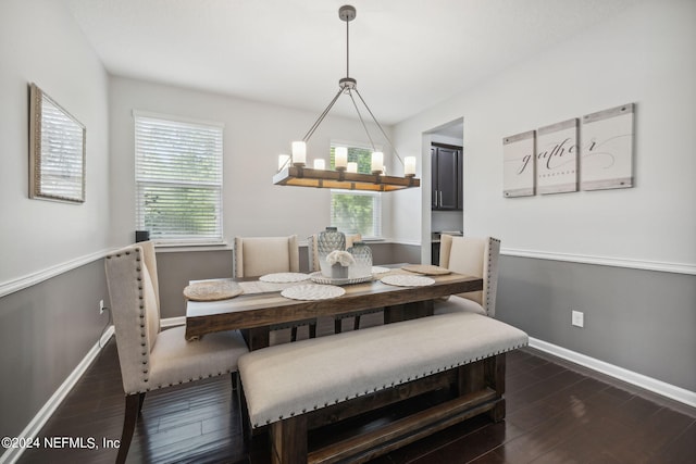 dining space featuring dark wood-type flooring