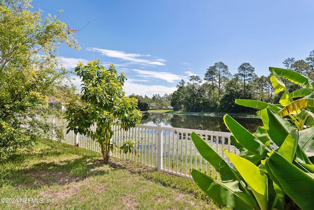 view of yard with a water view