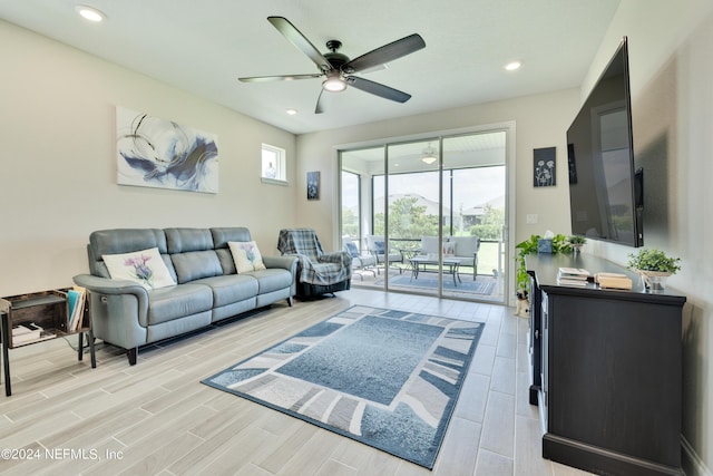 living room with ceiling fan