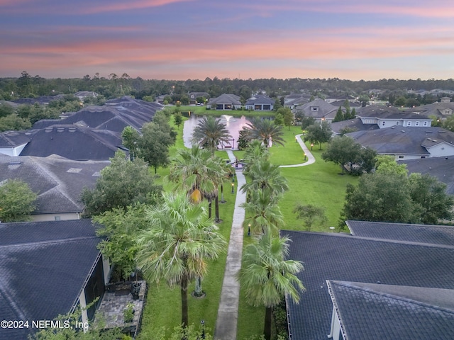 view of aerial view at dusk