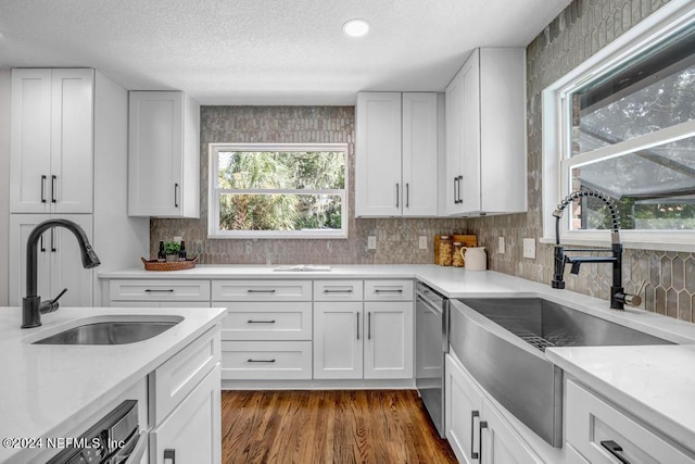 kitchen with white cabinetry, wood-type flooring, and sink