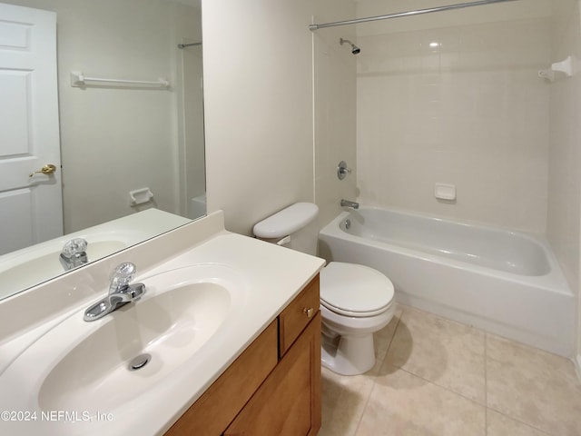 full bathroom featuring tile patterned floors, toilet, shower / bath combination, and vanity