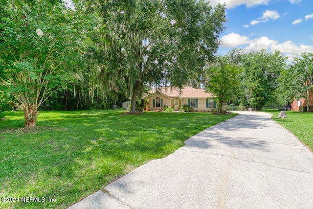 ranch-style house featuring a front lawn