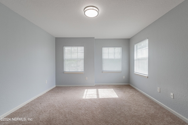 carpeted empty room featuring a textured ceiling