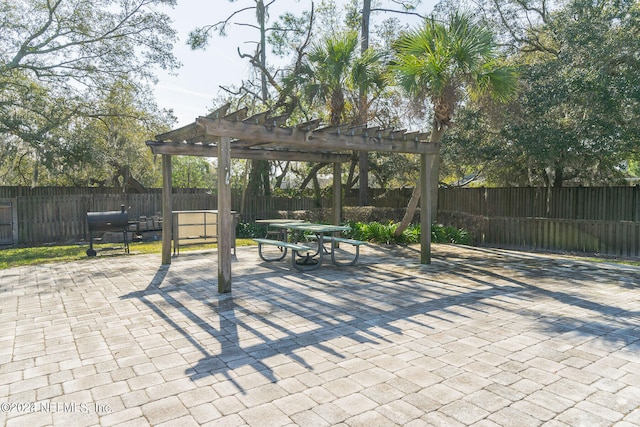 view of patio / terrace featuring a pergola