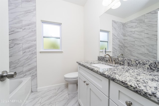 full bathroom with toilet, shower / bathing tub combination, and vanity