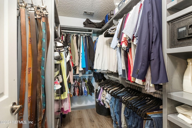 walk in closet with wood-type flooring