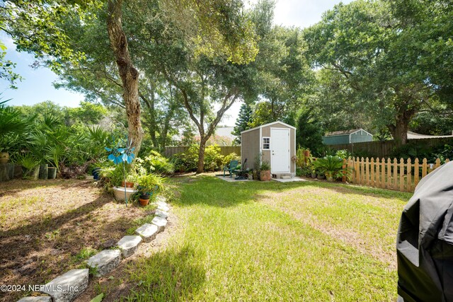 view of yard with a shed