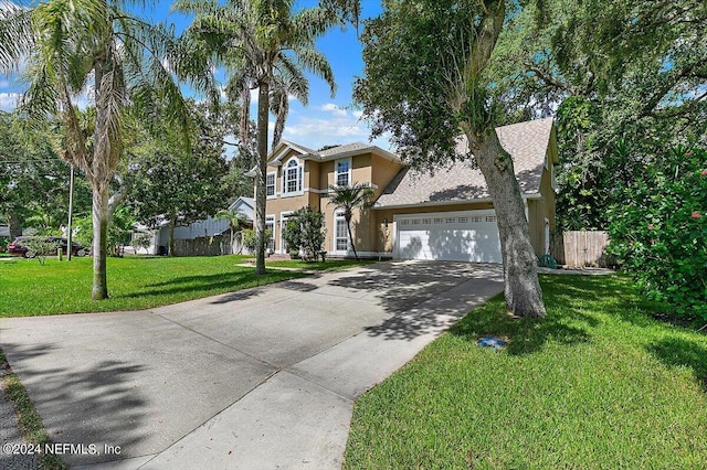 view of front of home with a garage and a front yard