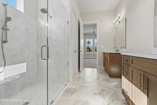 bathroom featuring vanity and walk in shower