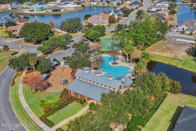 aerial view featuring a water view