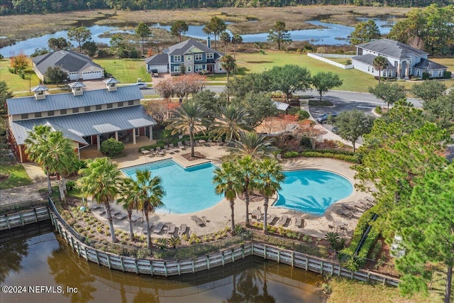 aerial view with a water view