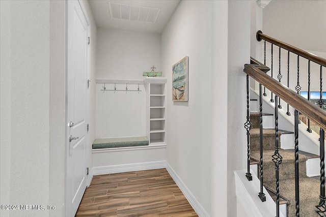 mudroom featuring wood-type flooring