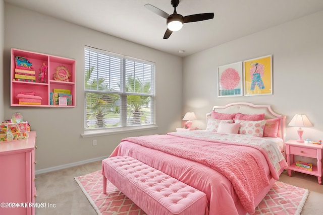 bedroom featuring carpet floors and ceiling fan