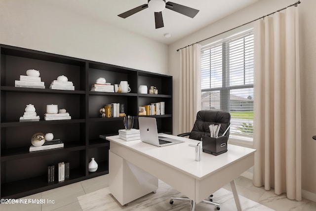 home office featuring ceiling fan