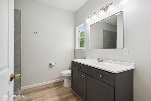 bathroom featuring hardwood / wood-style flooring, vanity, and toilet