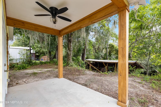 view of patio / terrace featuring ceiling fan