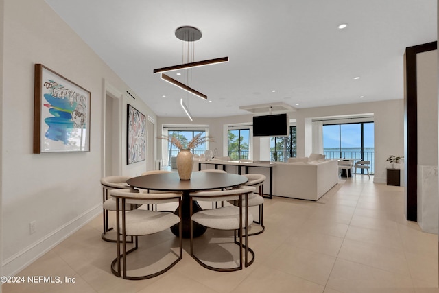 tiled dining space with plenty of natural light